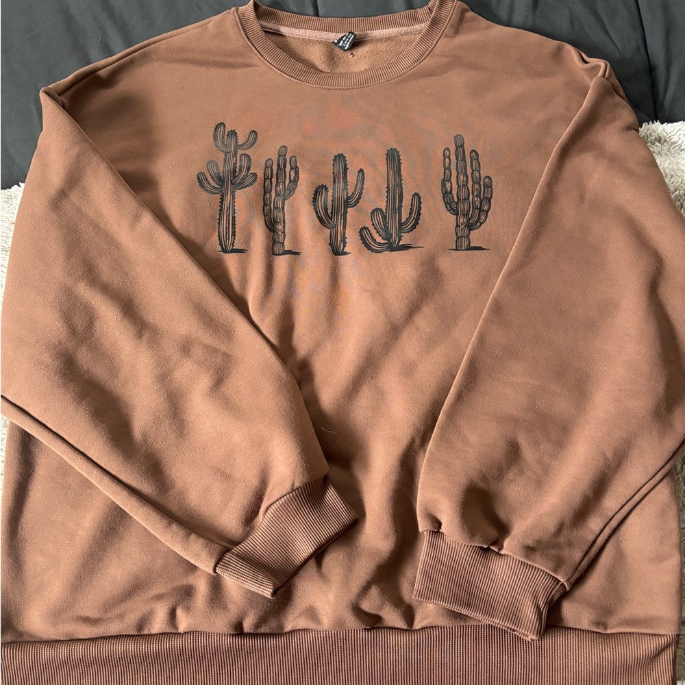 SHEIN Brown Cactus Graphic Men's Crewneck Sweater